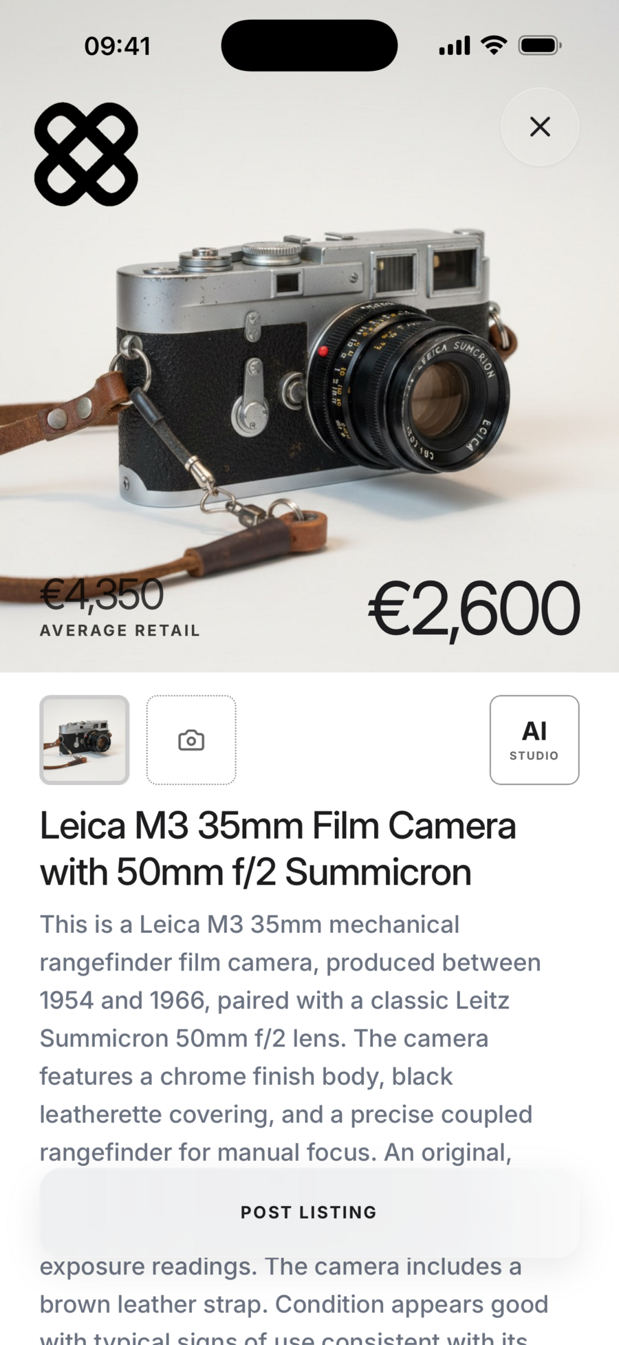 A DeClutter listing generated from one photo, showing the product, its average retail price and its resale price