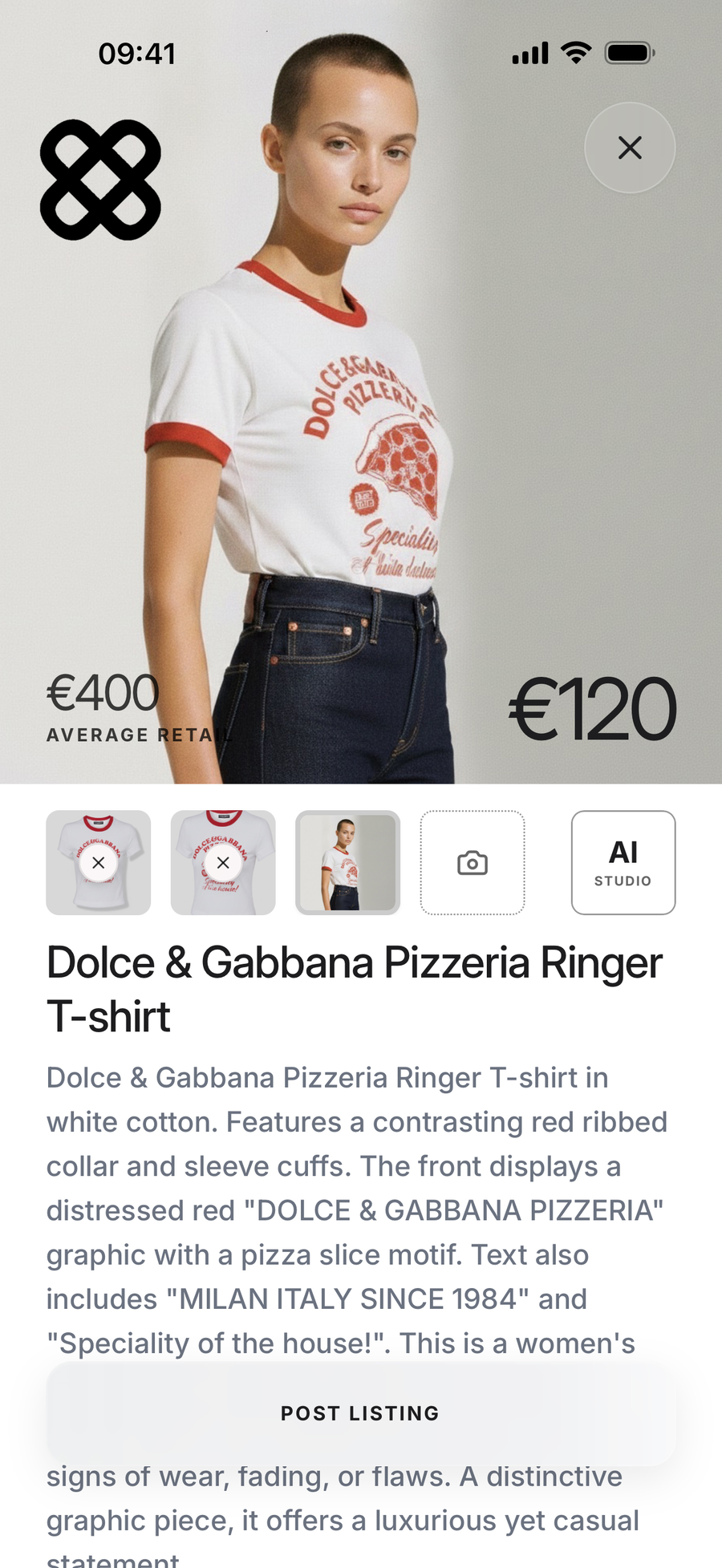 A DeClutter listing generated from one photo, showing the product, its average retail price and its resale price